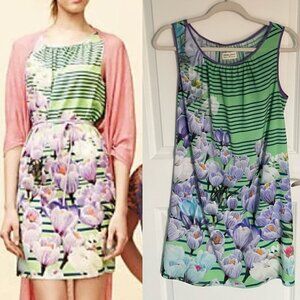 Dream Daily Anthropologie Yonina Green Floral Striped Shift Dress 35036